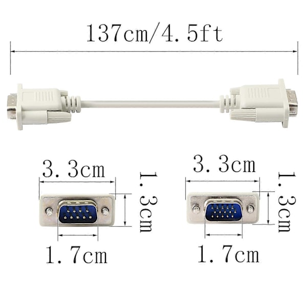 DB 9-pin til VGA 15-pin hannadapterkabel RS232 til VGA-konverterkabel for datamaskiner, skrivere, skannere
