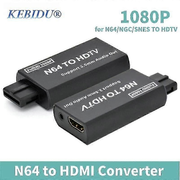 N64 til HDMI-konverter HD 1080P Spillkonsoll N64 til HD-TV-adapter Plug and Play for N64/SNES/NGC/SFC med 3,5 mm lydutgang