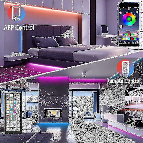 20m LED-lys Bluetooth RGB-lys LED-båndlys med 44-tasters fjernkontroll musikk synkronisering fargeskiftende LED-stemningsstripe