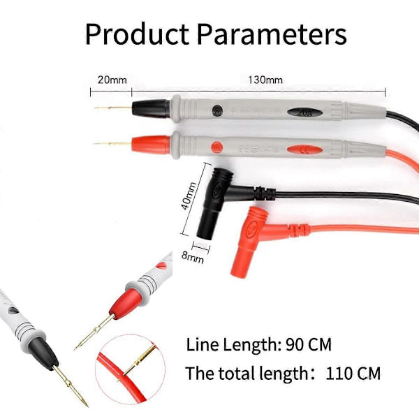 Multimeter Testledningar, 1 Par Testledningar med Alligatorklämmor och 24K Förgyllda Testprober, 10