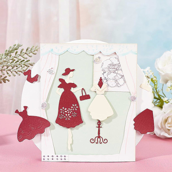 Klippschabloner för Damklänning, Metall, Präglingsschabloner för DIY-kort, Scrapbooking, Hantverk, Album, Pappersdekor