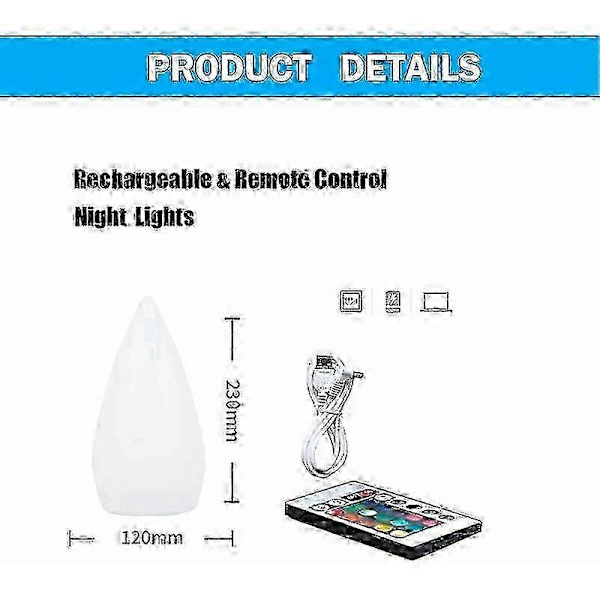 Laddbar Trådlös LED-Bordslampa, IP54 Tåreformad Bastulampa Dimbar Sänglampa Med RGB-Färgbyte, Utomhus Bordslampa Med Fjärrkontroll [