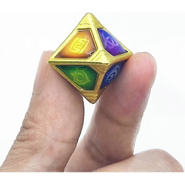 Genius Invokation TCG Terningesæt, Håndlavet 8 stk. Rhombisk Solidt Polyhedral Terningesæt med 7 Elementære Terninger & 1 Omni Element til Genshin Impact Kortspil