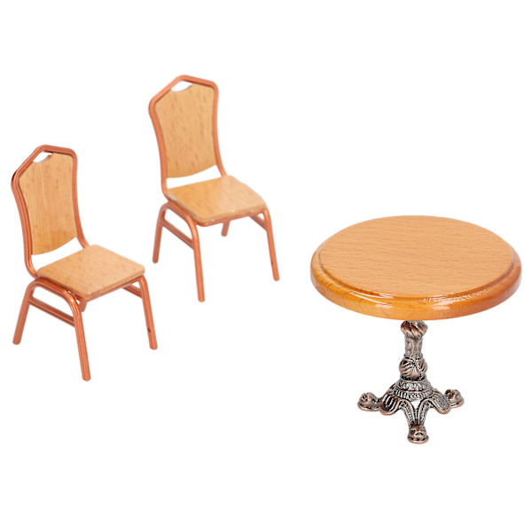 Miniatyyri ruokapöytä ja tuolit setti 1:12 mittakaavassa Retro Alloy Round Basswood nukkekodille