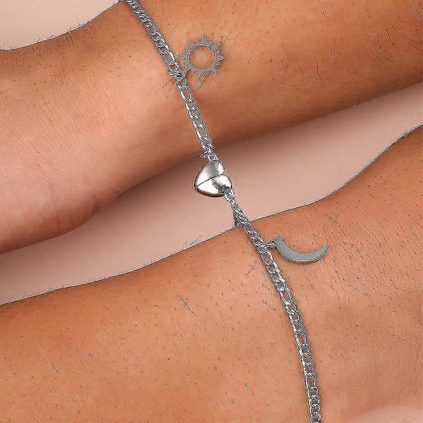 2 Stk. Matchende Armbånd med Sol og Måne Magnet Charm Kæde Til Piger