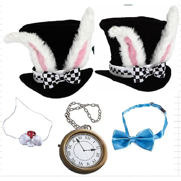 Jänispuvustus Alice Ihmemaassa Herra Jänis Valkoinen Jänis Hattu Cosplay Rekvisiitta Tarvikkeet 5-osainen Sarja