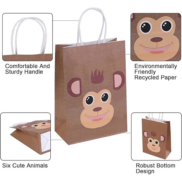 2024 Nya 18 st Djur Påsk Presentpåsar Presentpåse, Söta Djur Kraftpapperspåsar med Handtag, Barnkalaspåse Barnfest Papperspåsar (21 * 15 * 8CM)