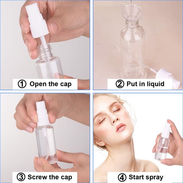 Tåkeflaske, 1 oz/30 ml liten fin tåke plastflaske, mini reiseflaskesett med 6