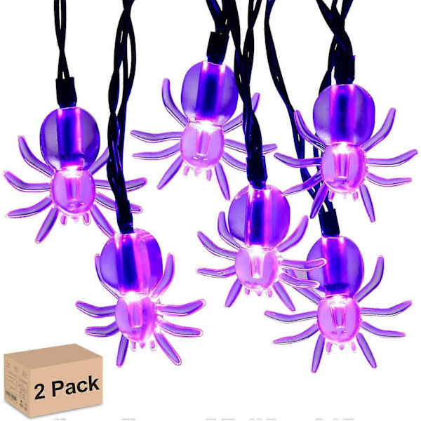 2PAK 40 LED Lilla Edderkop-Lysstreng med Timerfunktion - 14ft Batteridrevet Halloween Lysstreng til Halloween Fest Dekoration, Halloween Dekoration, H