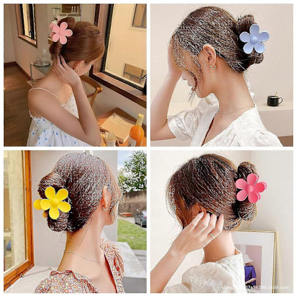 8 Blomsterhårklämmor Stora Blomsterklämmor Söta Halksäkra Hårklämmor Daisy Claw för Tjockt och Tunnt Hår