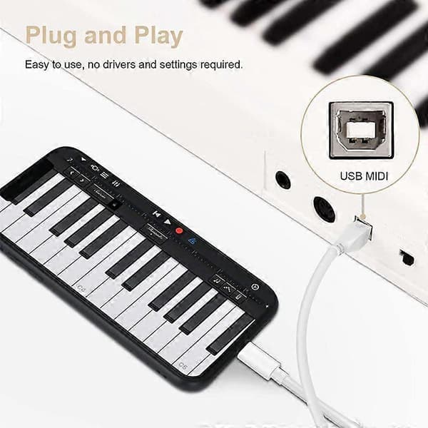 1 m 8-nastainen USB-B MIDI-kaapeli iPadille / iPhonelle