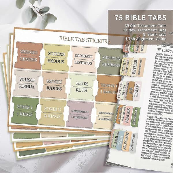 Bibelflikar, 75 flikar, Bibelflikar för studiebibel, Bibelregisterflikar, Bibelboksflikar, Bibelflikar
