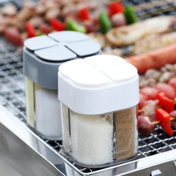2 stycken 4 i 1 plast salt- och pepparkvarn 4 rutnät tom krydddispenser