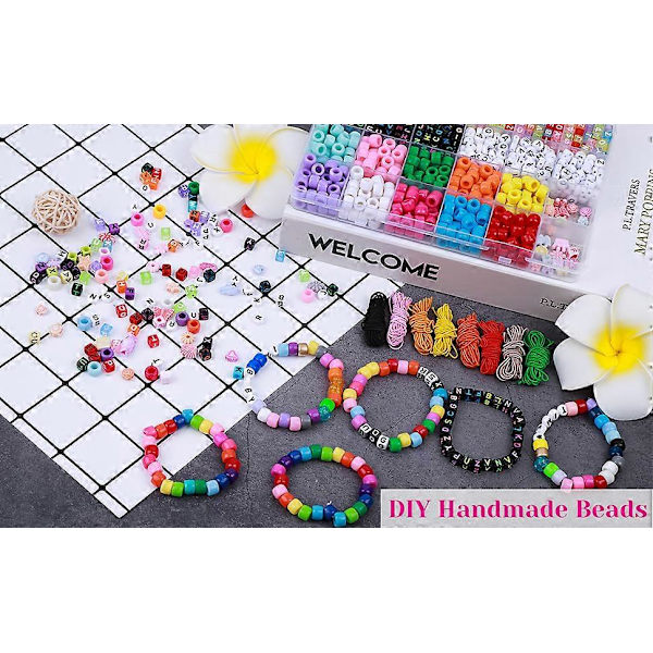 Pony Beads Smyckestillverkning, Armbandspärlor Smyckeskit Pony Akryl Pärlor Bokstavsrullar Färgglada Elastiska Armbandsträngar