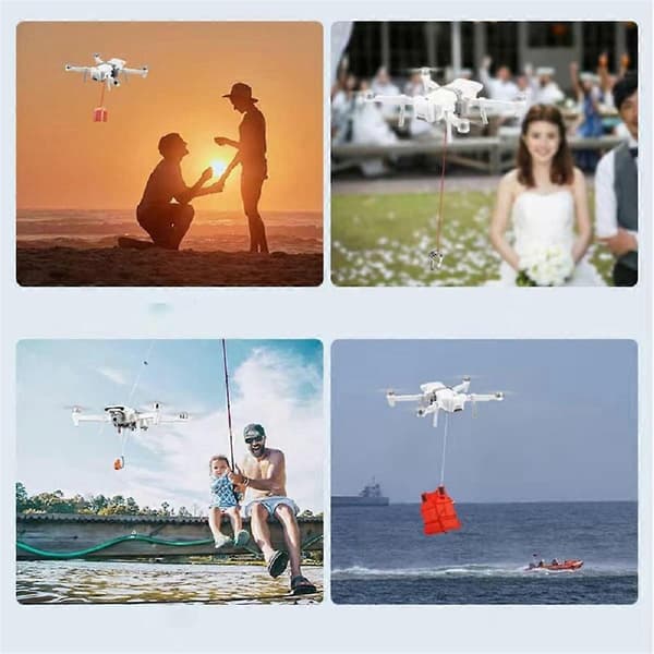 Universelt drone-luftdroppsystem, utløserenhet, nyttelastklips, luftdropper, fiskeagnleveringsenhet
