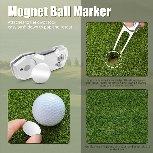 Golfboldmarkør med magnetisk golfboldmarkør | Sammenfoldelig golfboldmarkør helt i metal med pop-up-knap | Golftilbehør til mænd