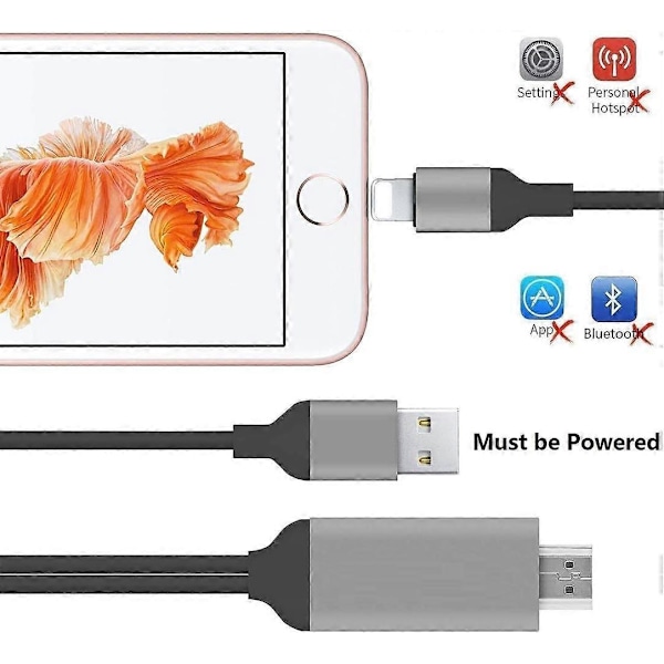 Svart [Apple Mfi-sertifisert] Lightning til HDMI-kabeladapter Kompatibel med iPhone, 1080P Digital Synkroniseringsskjerm Lyd & Videoadapter med ladestasjon