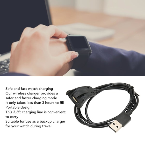 TomTom Watch -laturi, 3,3 jalan USB-latauskaapeli Runner2- ja Adventurer-malleille, musta