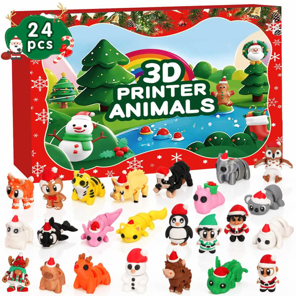 3D-printad ledad djuradventskalender, 24 st julfigurer, julklappslåda för barn