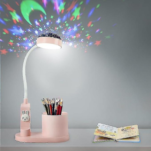 Skrivebordslampe for barn, nattlampe med pennholder, Himmel bordlampe med automatisk fargeendring, dimbar oppladbar LED-leselampe for barn