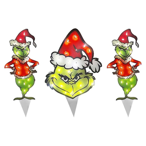 3 stk Julelysende Grinch Figur Dekorasjon Jul Utendørs Hage Hagepynt
