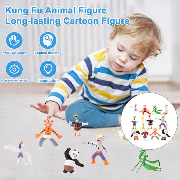 12 stk. Kung Fu Dyr Figur PVC Tegneseriefigur Figur Model Statue Samleobjekt Legetøj Skrivebordsdekoration Animerede Film Fan Børn