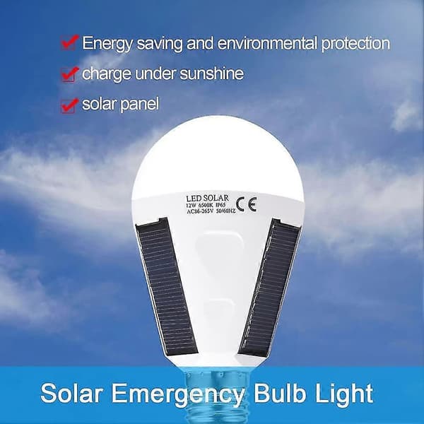 LED Solarpære, E27 Ip 65, Bærbar LED Nødlyspære med Krog (12w)