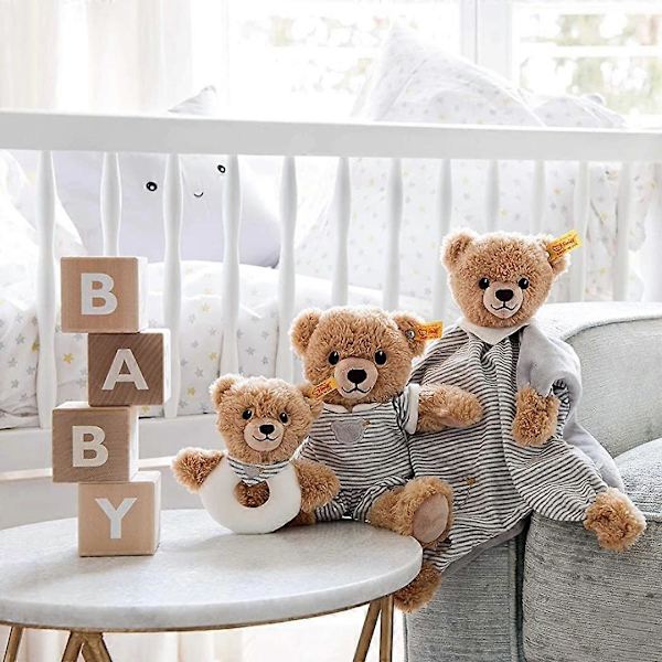Steiff Baby Nursey Sleep Well Harmaa Teddykarhu Tarttuva Leikkikalu Ratteli 12cm
