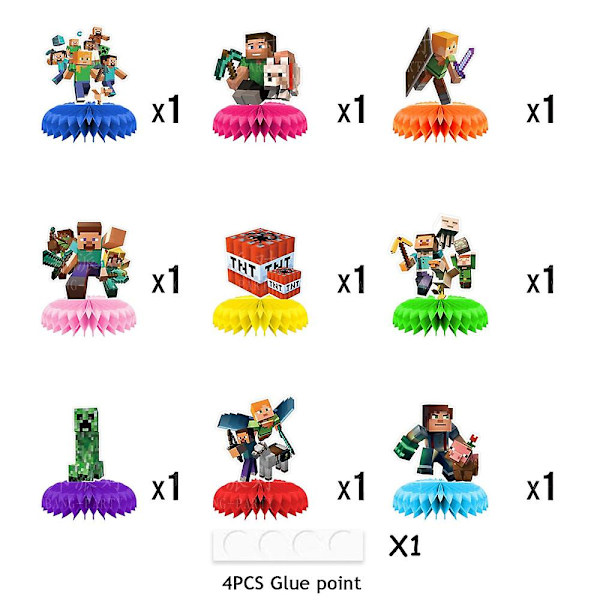 9 stk Minecraft Spillfestpynt Dekorasjonsartikler Minecraft Spill Honningkake Bordmidtpunkter For Minecraft Spill Bursdag Baby Shower Festartikler