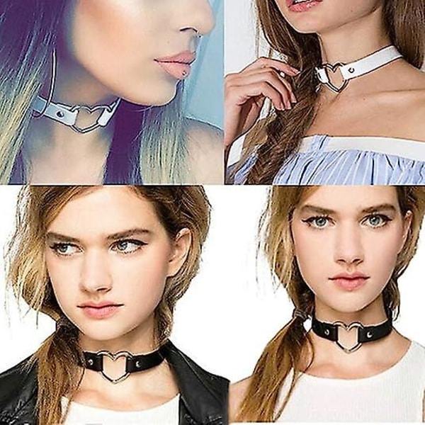 2 stk. Hjerte-Pink og Sort Kærlighedshjerte Justerbar Læder Choker Punk PU Halskæde Goth Choker Blød Halsbåndskæde til Kvinder Piger