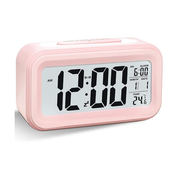 Digital väckarklocka, LED-väckarklocka, batteridriven tyst väckarklocka, rosa