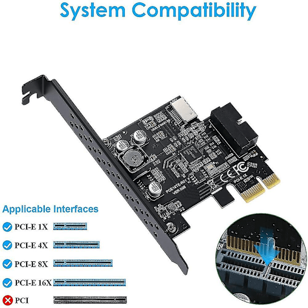 PCI-e 1x til USB 3.2 Gen1 5gbps 20-bens Front Panel Header (til Type-C Front Panel Header) Front Panel
