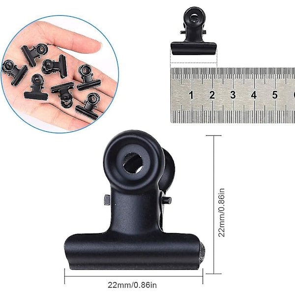 Pienet klipit, 50 kpl Metalliset kansioklipit, 22 mm Bulldog-paperiklipit, Mustat saranaklipit elintarvikepusseille