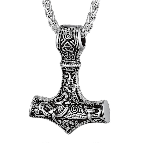 Herre Amulet Halskæde - Thors Hammer Vedhæng med Kæde, 55+5cm Justerbar, Smykker - Rustfrit Stål