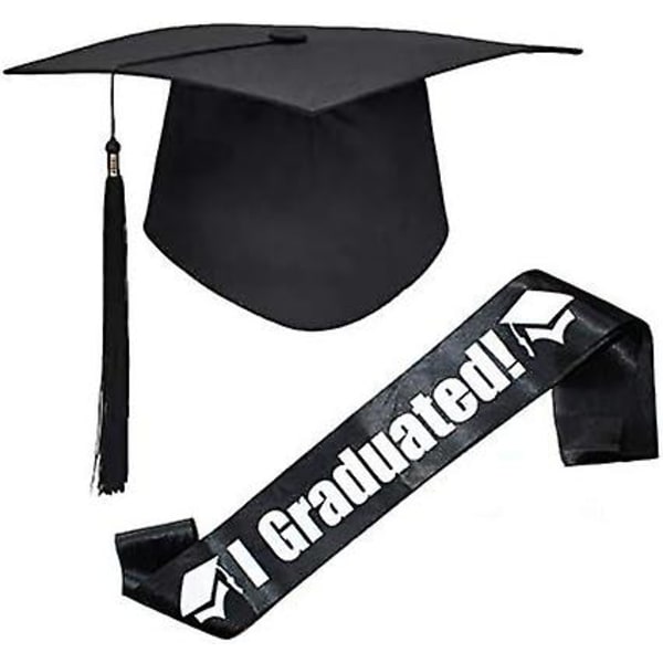 Sort Student Graduation Hætte og Graduation Sash Mortarboard Hat Graduerede Festartikler Den bedste