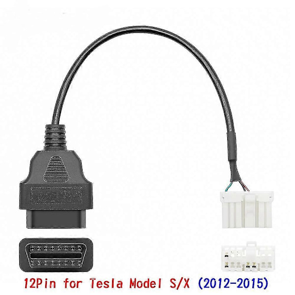 12-stifts OBD2-adapter hane-hona kontaktkabel för 2012-2015 Tesla Model S/X OBDII diagnostiskt koppel elektroniskt kabel