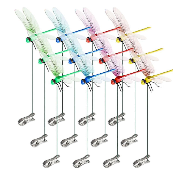 12 stk. Kunstige Dragonfly Stangs Klips til Udendørs 3D Dragonfly Dekoration Havearbejde, 3D Dragonfly Garde