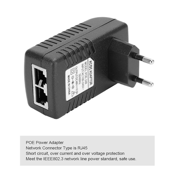 SSRGV DC 48V 0,5A Virtalähteen Injektori 24W POE-sovitin Pistokkeella 100-240VEU