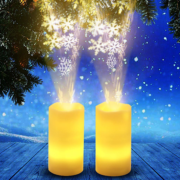 Ljusprojektor med LED-ljus, flamlös, snöflinga, julbelysning