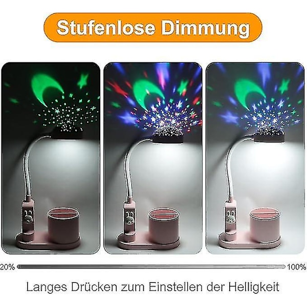 Skrivebordslampe for barn, nattlampe med pennholder, Himmel bordlampe med automatisk fargeendring, dimbar oppladbar LED-leselampe for barn