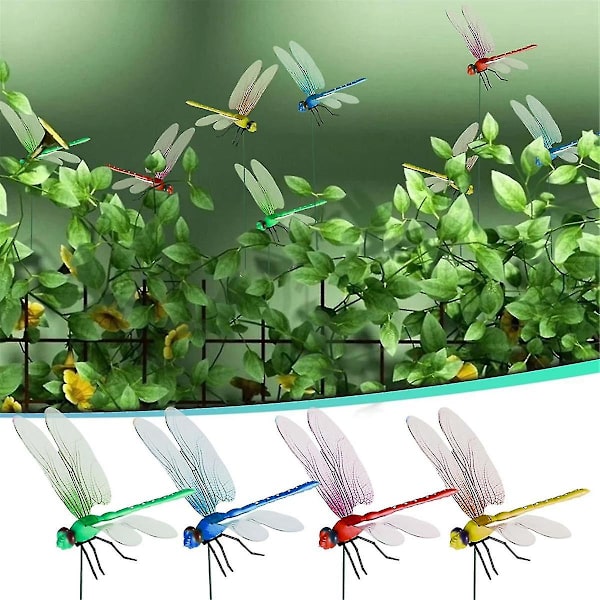 12 stk. Kunstige Dragonfly Stangs Klips til Udendørs 3D Dragonfly Dekoration Havearbejde, 3D Dragonfly Garde