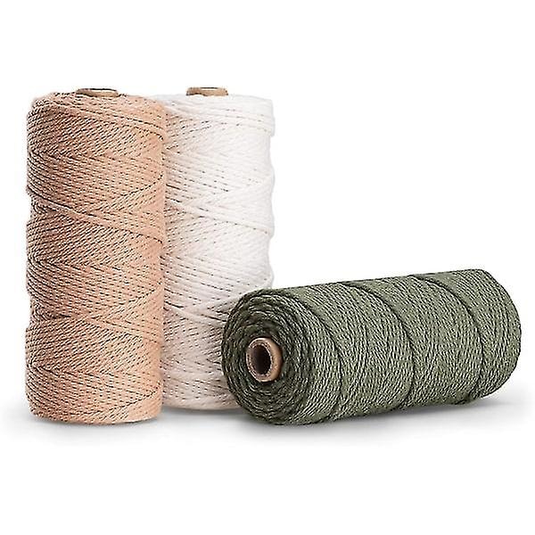 3 Väriä Makramee-Lankaa, Makramee-Narua 3mm X 100m Luonnollinen Makramee-Puuvilla
