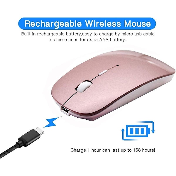 Bluetooth-mus Rechargeable Trådlös Mus För Macbook Pro, Bluetooth Trådlös Mus För Laptop Pc Dator (Roséguld)