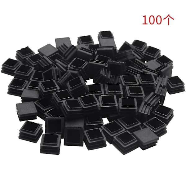 100 stk. Plastfirkantede Rørindsatser Endeproppe 20mm x 20mm Sort