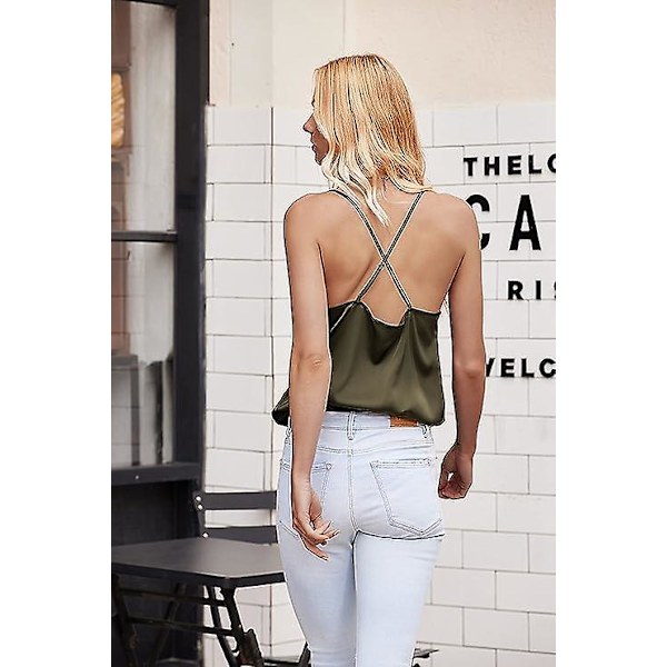 Silke Camisole Topper For Kvinner Kåpe Hals Camis Satin Tank Top Sexy Spaghetti Stropp Ermeløs Løst Blouse Stor