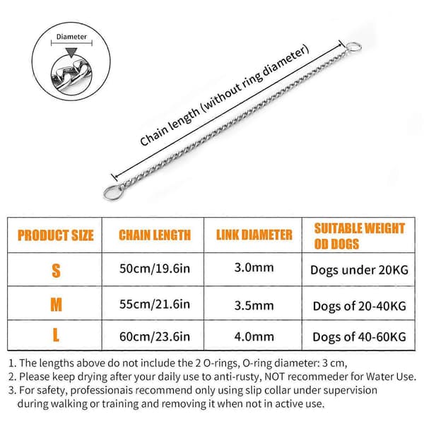 Hundträningshalsband Justerbart Stryphalsband Solid Stål Metall Ormkedja för Husdjur (L-4.0mmx60cm)