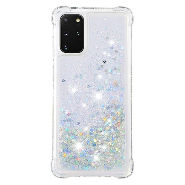 Sølv Hjerter Glitter Flydende Sand TPU Cover til din Samsung Galaxy S20 Plus 4G/5G