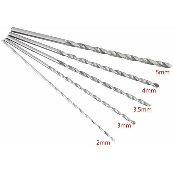 Borset, 2-5mm Stål Ekstra Lang Lige Skaft Spiralbor 5 stk