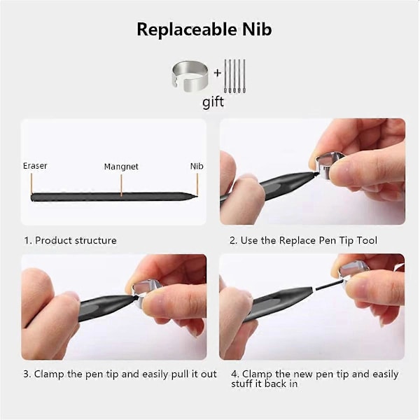 Pekstift för Scribe för ReMarkable 2 4096 Tryckkänslighet Suddgummi Palm Rejection Tilt Sensing