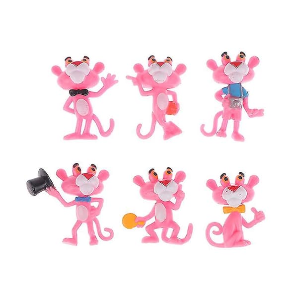 6 st Pink Panther Anime Figurer Skrivbordsmodell Bilprydnader Dockhusdocka Dekor